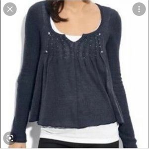 Free People Navy Long Sleeve Sweater with Beads